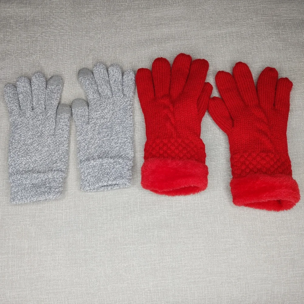 WINTER GLOVES BUNDLE, GRAY, RED 2 PAIRS - Picture 1 of 8